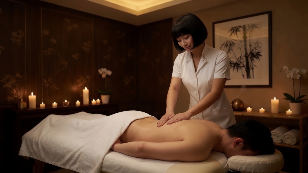 Therapist giving a private back massage at Lucky Relax Spa